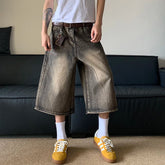 Hearujoy American Style Wide Leg Men Jeans Washed Waisted Loose Fitting Straight Casual Gradient Color Vintage Trousers 24E1028